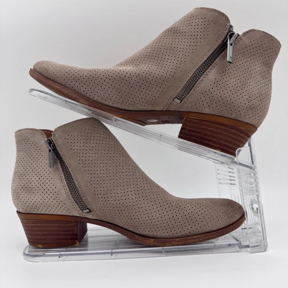 Lucky Brand Basel Perforated Taupe‎ Suede Ankle Booties Womens 9M Boho Western